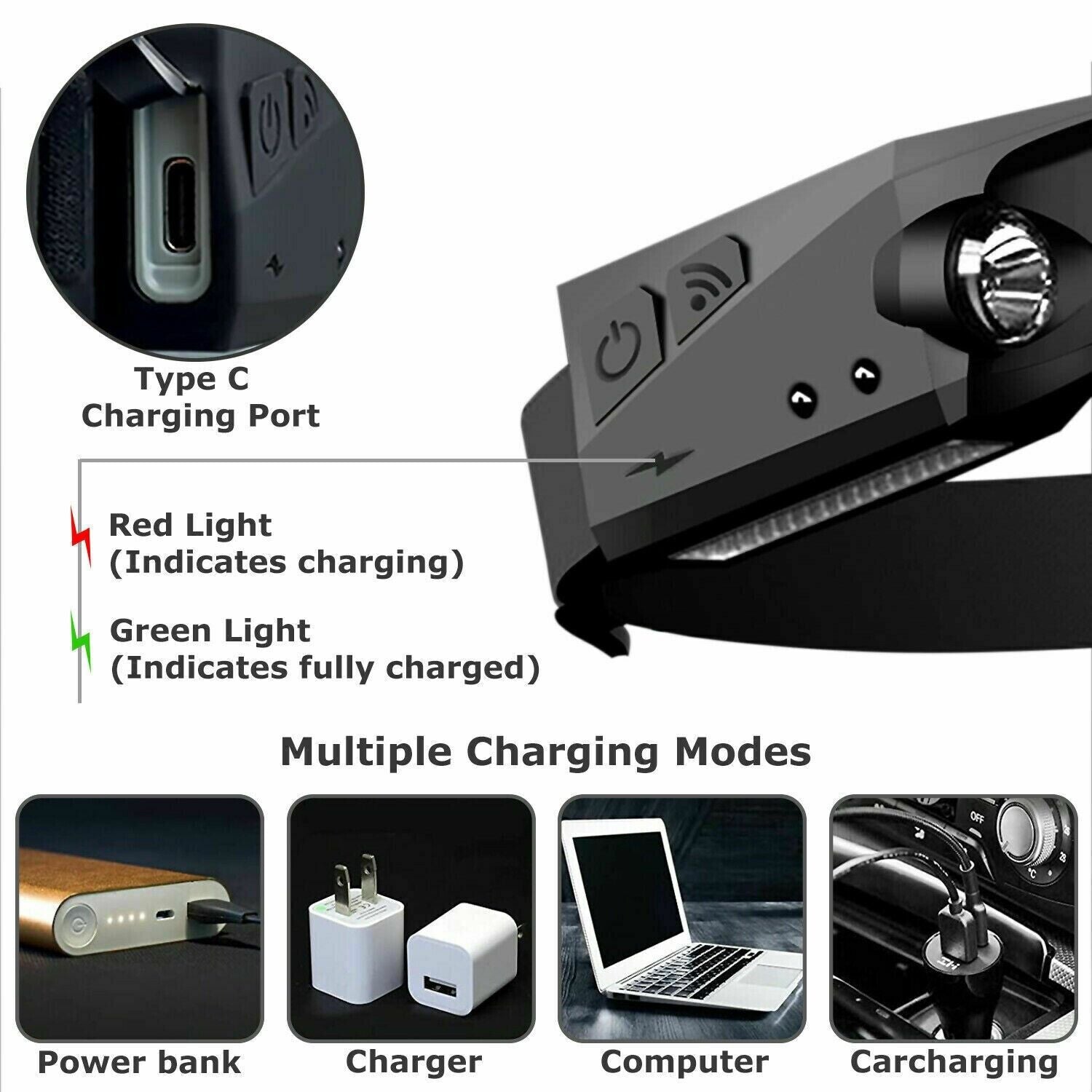 ELITE CASA COB LED USB Rechargeable Headlamp Torch