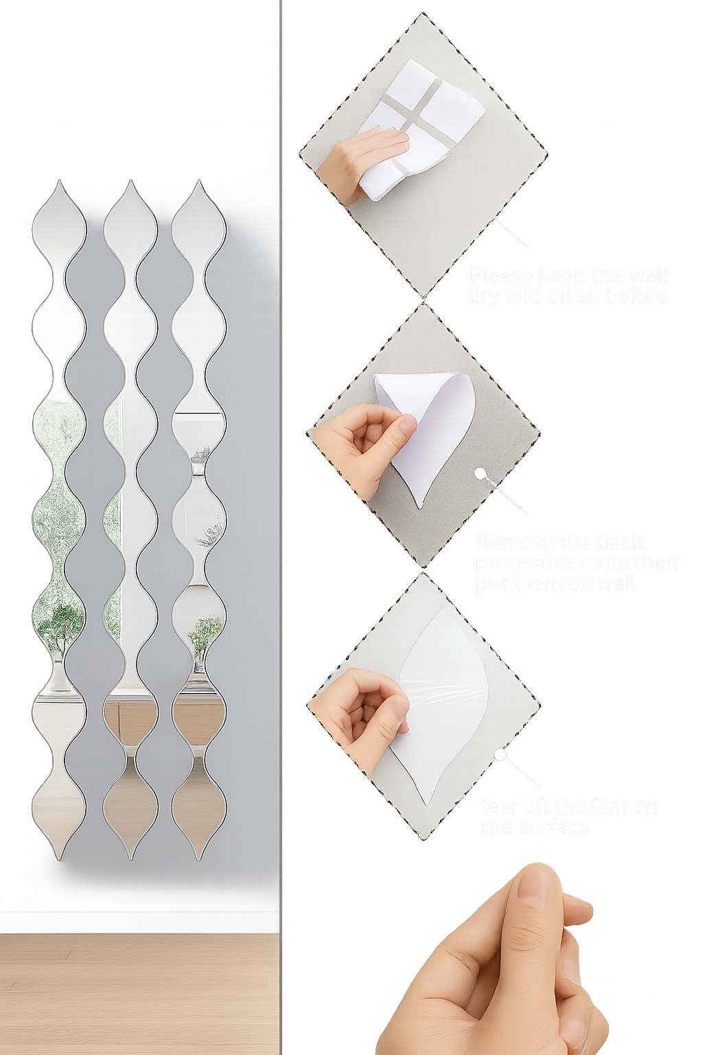 Wavy Wall Mirror Panels Self-Adhesive Decorative Set