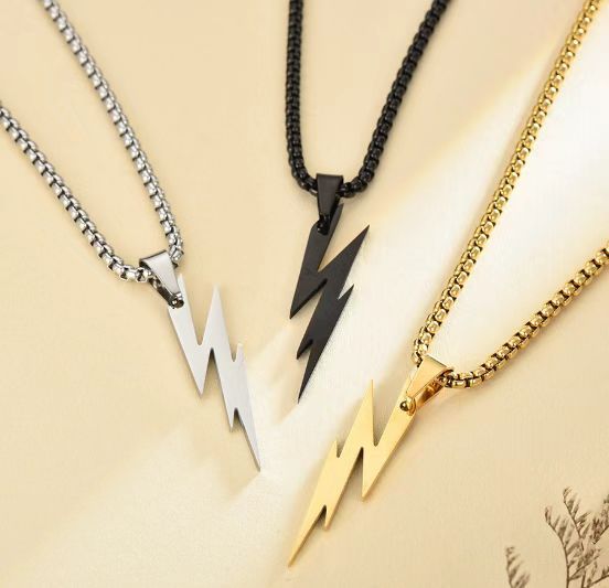 Stainless Steel Silver Woven Chain Lightning Necklace