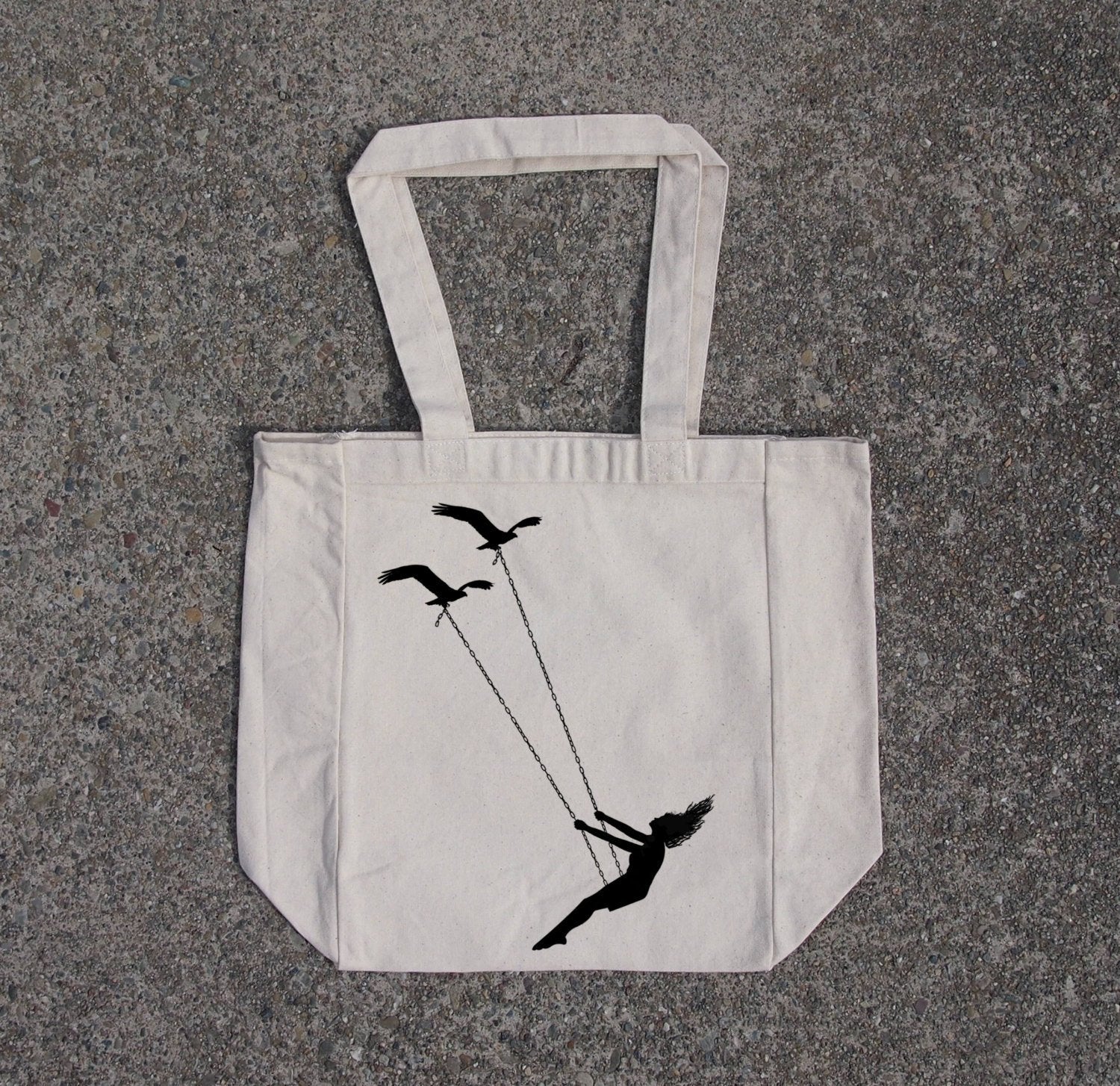ELITE CASA Flying Bird Swing Cotton Canvas Tote Bag