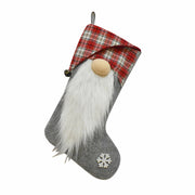 ELITE CASA Christmas stocking with plaid top and fluffy beard, perfect for festive decor.