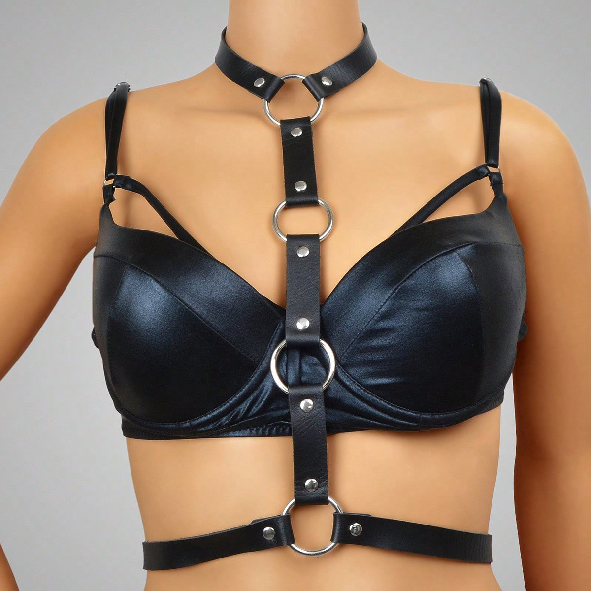 Punk Black PU Leather Body Belly Harness Waist Chain Rave Adjustable