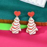 ELITE CASA Festive Christmas Tree Pendant Dangle Earrings Dainty in colorful design with heart-shaped tops.
