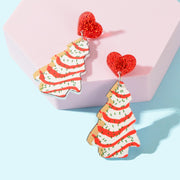 ELITE CASA Festive Christmas Tree Pendant Dangle Earrings Dainty with red heart details