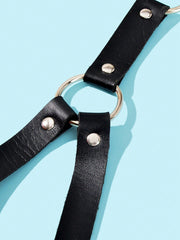 Punk Black PU Leather Body Belly Harness Waist Chain Rave Adjustable