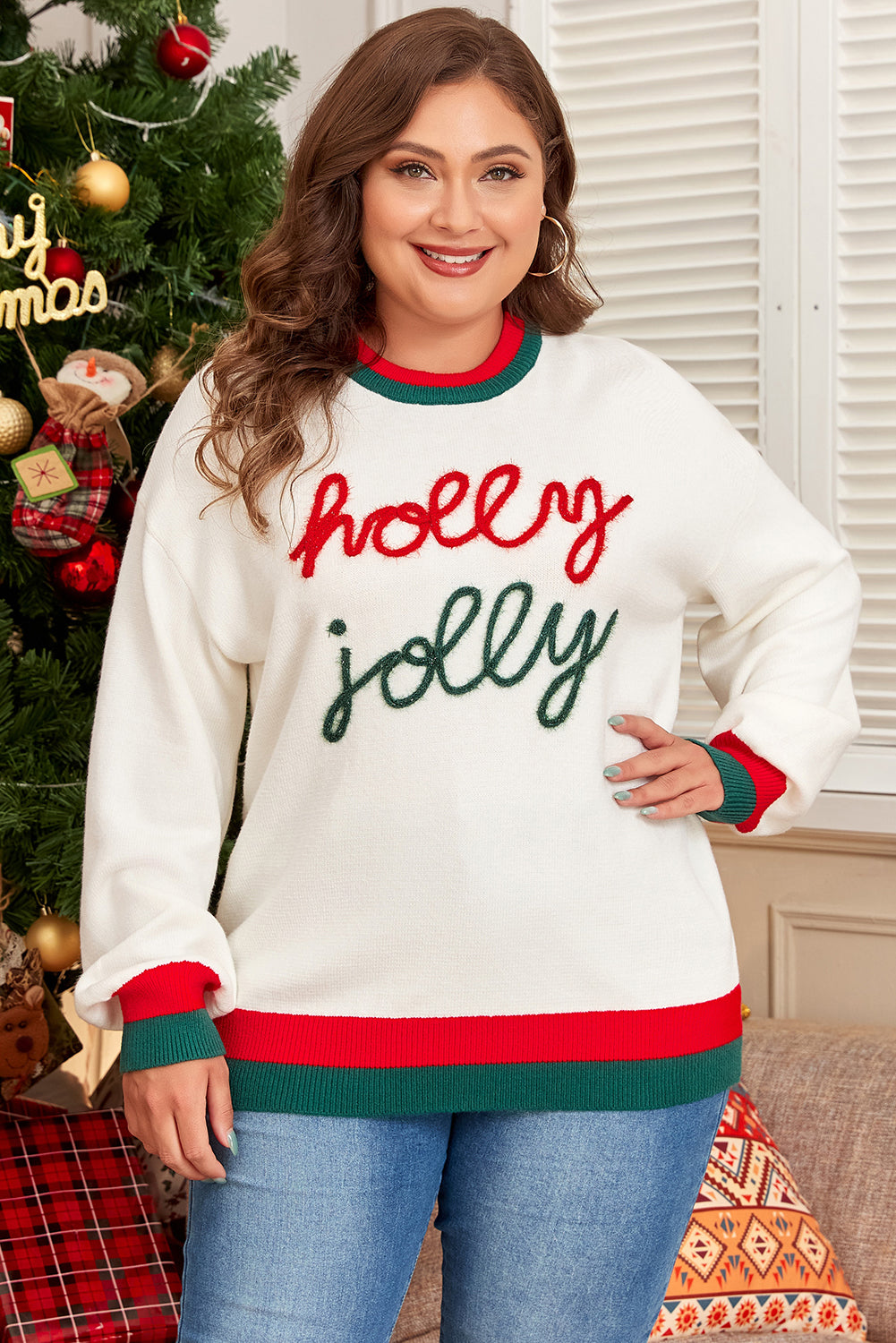ELITE CASA Plus Size Christmas Holly Jolly Sweater