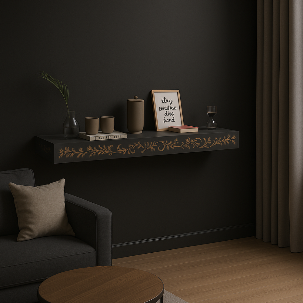 Custom Engraved Gray MDF Floating Wall Shelf Modern Decorative Display