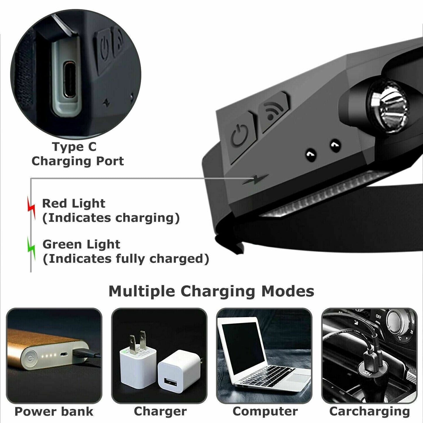 ELITE CASA COB LED USB Rechargeable Headlamp Torch