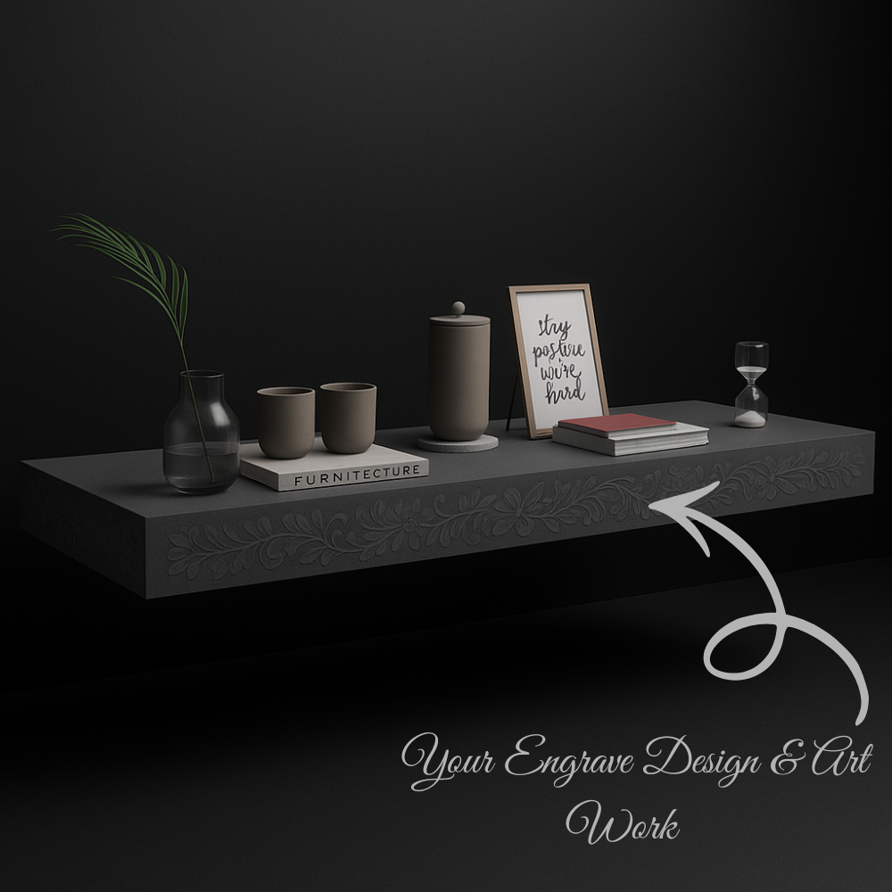 Custom Engraved Gray MDF Floating Wall Shelf Modern Decorative Display