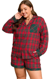 ELITE CASA Plus Size Christmas Plaid Pajama Set