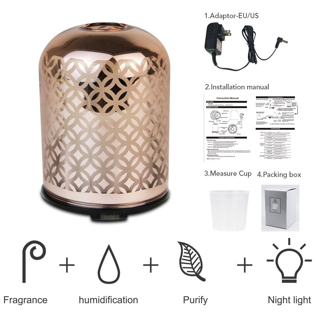 Luxury glass essential oil diffuser with rose gold color