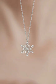 925 Sterling Silver Snowflake Necklace with White Stone