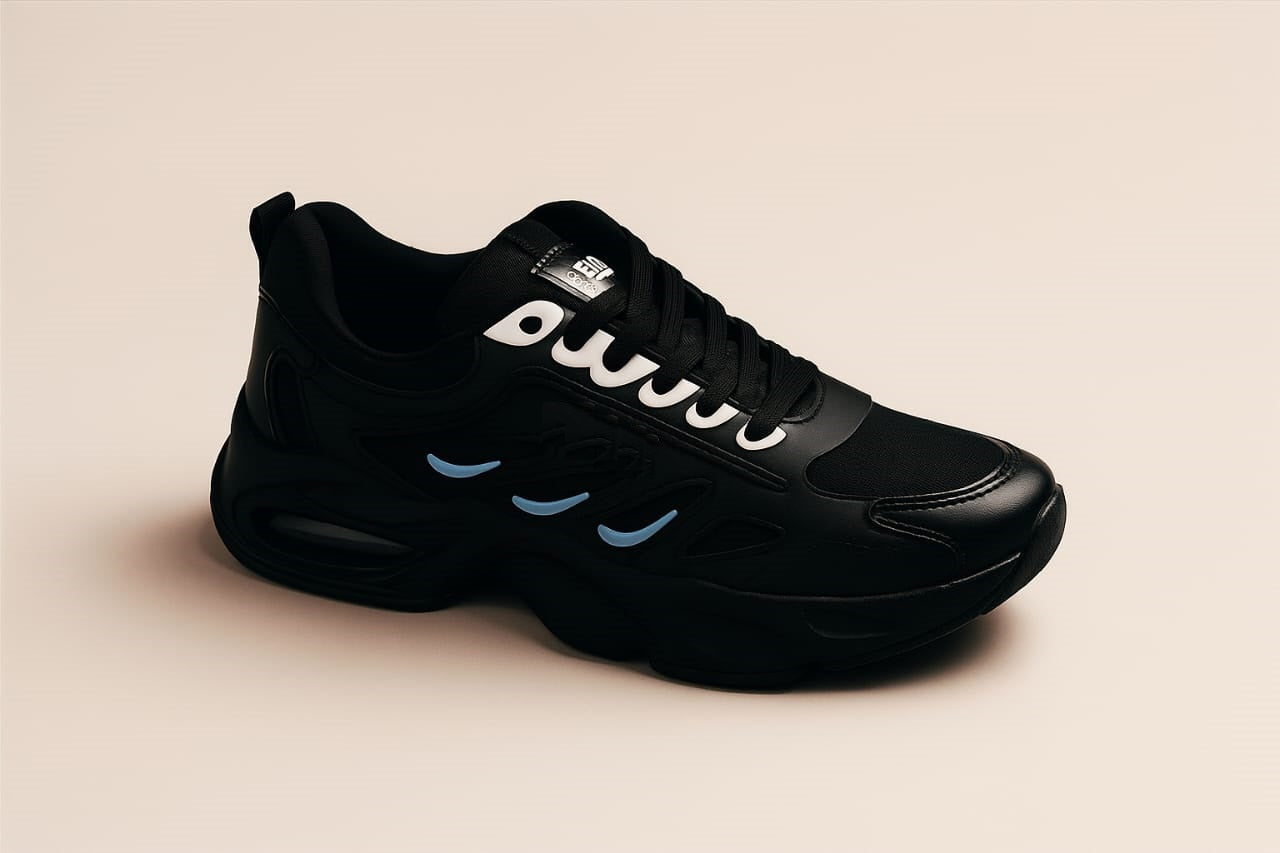 Black Chunky Sneaker with White and Light Blue Accents (SIZE 6 UK)