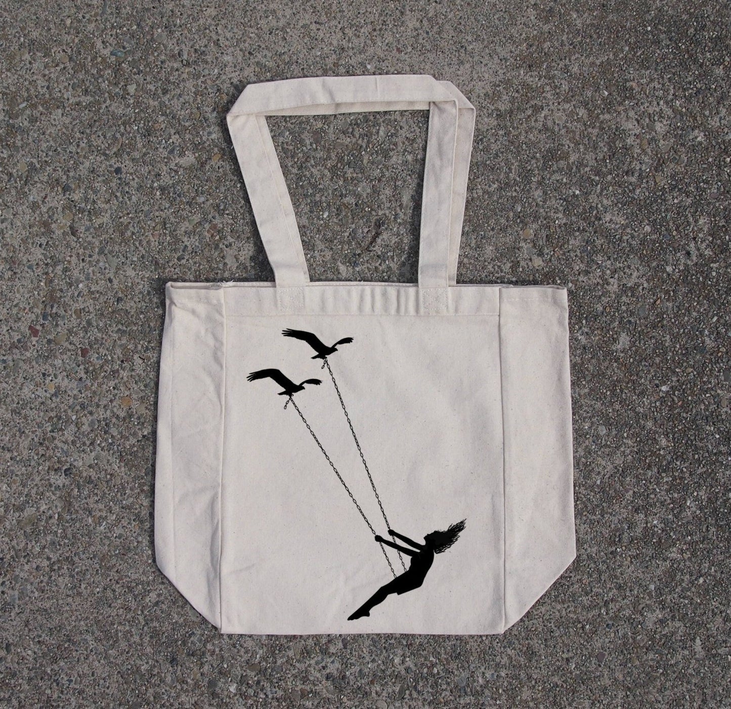 ELITE CASA Flying Bird Swing Cotton Canvas Tote Bag
